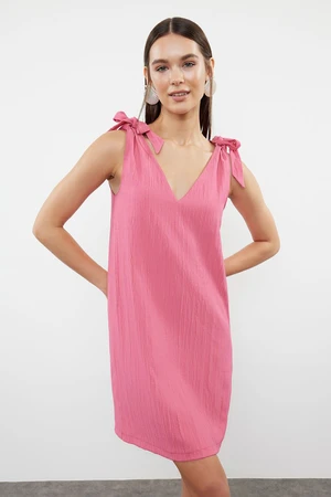 Trendyol Pink Mini Woven Tie-Up Beach Dress