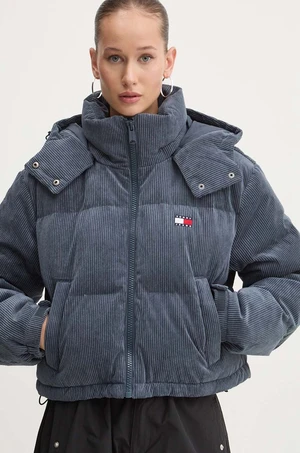 Péřová bunda Tommy Jeans dámská, tmavomodrá barva, zimní, oversize, DW0DW18297