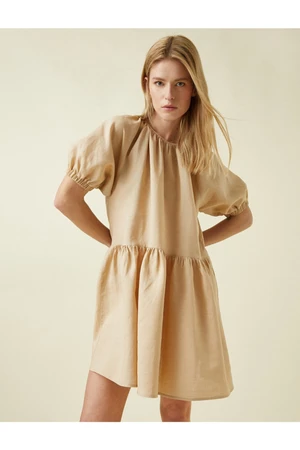 Koton Crew Neck Short Dress with Balloon Sleeves