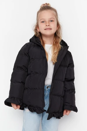 Trendyol Black Girls' Down Jacket with Frill Trim