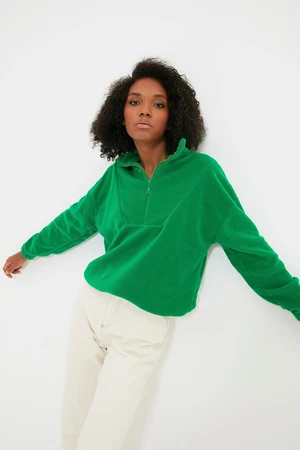 Trendyol Emerald Zipper Detailed Fleece Knitted Sweatshirt