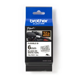 Brother TZ-FX211 / TZe-FX211 Pro Tape, 6mm x 8m, černý tisk/bílý podklad, originální páska