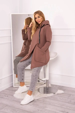 Insulated sweatshirt with mocca asymmetrical zipper