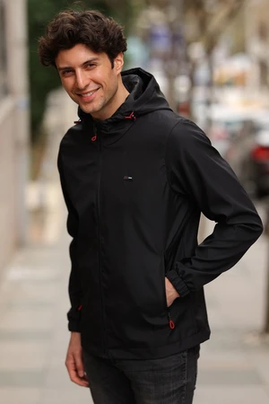 River Club Men's Black Lined Waterproof Hooded Raincoat with Pockets - Windbreaker Jacket