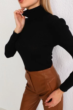 BİKELİFE Women's Black Lycra Flexible Turtleneck Knitwear Sweater