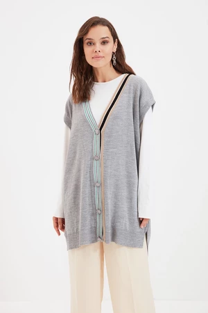 Trendyol Gray Collar with Stripe Detailed Knitwear Sweater