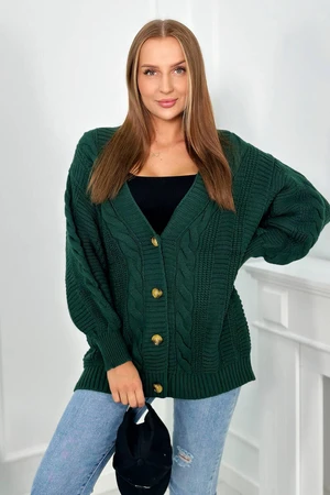 Button-down sweater with puff sleeves - dark green