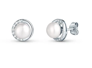 JwL Luxury Pearls Nežné strieborné náušnice so zirkónmi a pravou perlou JL0832