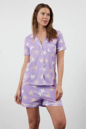 Trendyol Lilac Star Patterned Knitted Pajama Set