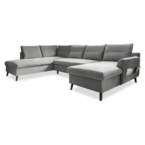 Jasnoszara aksamitna rozkładana sofa w kształcie litery "U" Miuform Stylish Stan, lewostronna