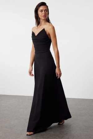 Trendyol Black A-Cut Woven Long Evening Evening Dress