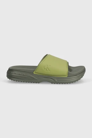 Pantofle Calvin Klein Jeans CHUNKY COMF SLIDE MINIMAL RAW pánské, zelená barva, YM0YM00956