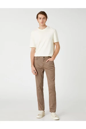 Koton Slim-fit Trousers 5-Pocket, Buttoned Textured