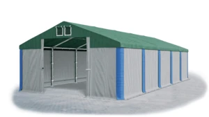 Garážový stan 5x10x3m střecha PVC 560g/m2 boky PVC 500g/m2 konstrukce ZIMA Zelená Šedá Modré