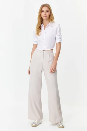 Trendyol Gray Wide Leg/Wide Leg Pleated Woven Trousers