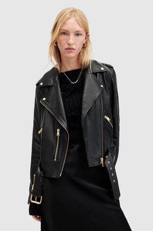 Kožená bunda AllSaints BALFERN dámska, čierna farba, prechodná