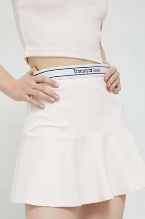 Sukňa Tommy Jeans ružová farba, mini, áčkový strih