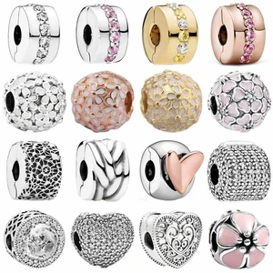 Real Sparkling Shining Path Daisy Meadow Pave & Freehand Heart Clip Charm 925 Sterling Silver Beads Fit Bracelet Fashion Jewelry