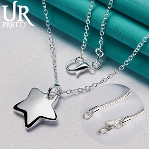 URPRETTY 925 Sterling Silver Five-pointed Star Pendant Necklace 16/18/20/22/24/26/28/30 Inch Chain For Woman Wedding Jewelry