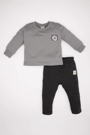 DEFACTO Baby Boy Printed Sweatshirt Tracksuit Bottom 2-Piece Set