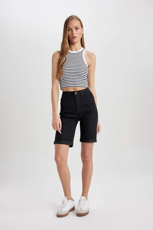 DEFACTO Normal Waist Fold Leg Jean Bermuda Shorts