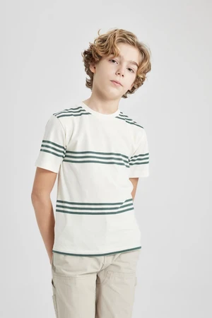 DEFACTO Boys' Crew Neck Striped Short Sleeve T-Shirt