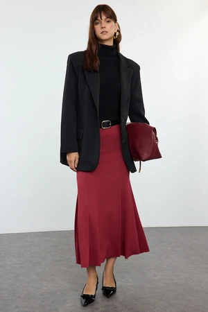 Trendyol Claret Red Midi Flexible Knitted Fish Skirt