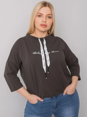 Dark khaki blouse plus size with Perry inscription