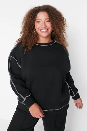 Trendyol Curve Black Oversized Stitched Thick Raised Knitted Sweatshirt