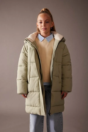 DEFACTO Girl's Water Repellent Hooded Long Coat