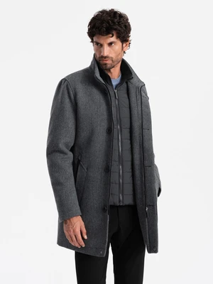 Ombre Men's melange winter coat with quilted lining - graphite melange