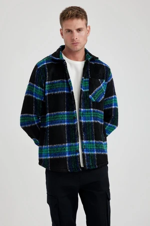 DEFACTO Polo Collar Buttoned Plaid Long Sleeve Shirt Jacket