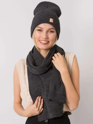 RUE PARIS Dark grey winter set with hat and scarf