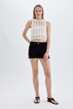 DEFACTO High Waist Fold-Ankle Jean Shorts