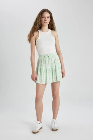 DEFACTO Floral Crinkle Viscose Mini Shorts Skirt