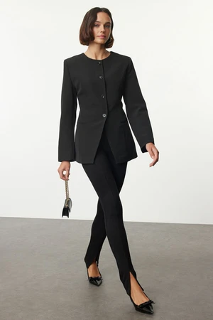 Trendyol Black Round / Crew Neck Fitted Waist Blazer Jacket