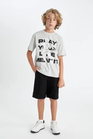 DEFACTO Boy's Printed Short Sleeve T-Shirt Shorts 2-Piece Set