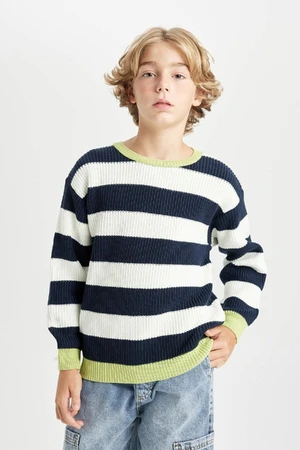 DEFACTO Boy's Crew Neck Color Detailed Striped Knitwear Sweater