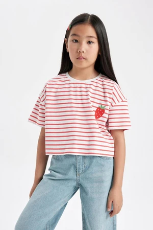 DEFACTO Girl's Crew Neck Striped Short Sleeve T-Shirt