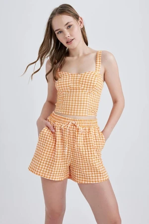 DEFACTO Cool Sweetheart Neckline Gingham Crinkle Strap Blouse