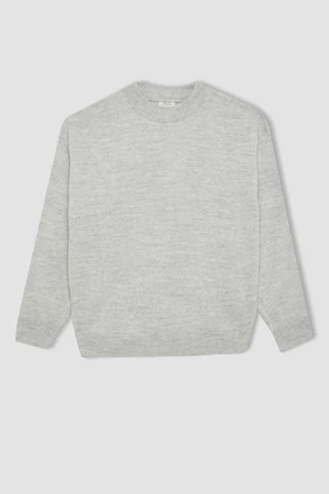 DEFACTO Girl Light Gray Standard Fit Crew Neck Basic Plain Knitwear Sweater