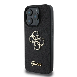 Zadní kryt Guess PU Fixed Glitter 4G Metal Logo pro Apple iPhone 16 Pro, černá