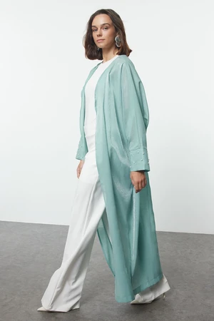 Trendyol Mint Pearl Detailed Woven Shiny Fabric Cap & Abaya & Abaya