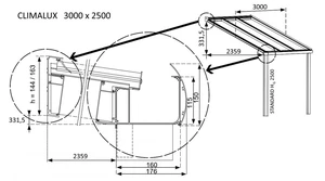 Hliníková pergola 300 cm antracit / polykarbonát Dekorhome 250 cm