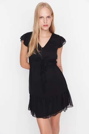 Trendyol A-Line Mini Dress with Woven Lining and Ruffles with Black Belt