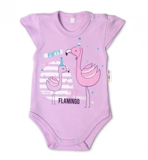 Baby Nellys Bavlněné kojenecké body, kr. rukáv, Flamingo - lila, vel. 86 (12-18m)