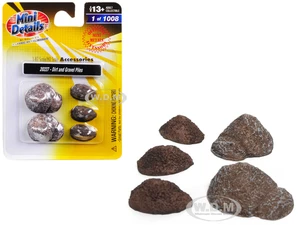 Dirt and Gravel Piles 5 piece Accessory Set for 1/87 (HO) Scale Models by Classic Metal Works