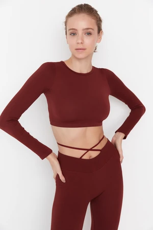 Trendyol Hnědá Bezešvá/Bezešvá Crop Manšestrová Sportovní Halenka