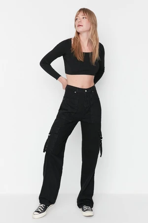 Trendyol Black High Waist Wide Leg Jeans with Cargo Pocket