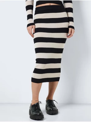 Cream-Black Women's Striped Sweater Midi Skirt Noisy May Jaz